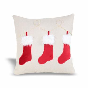 Imagem de Almofada Artesanal Em Poliéster 50x50cm Cortbrás Botas De Natal