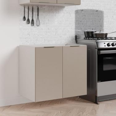 Imagem de Balcão 2 Portas 80cm Sem Tampo Sem Rodapé Puxador 150cm Ipanema Cabecasa Madeiramadeira Fendi Trama/branco