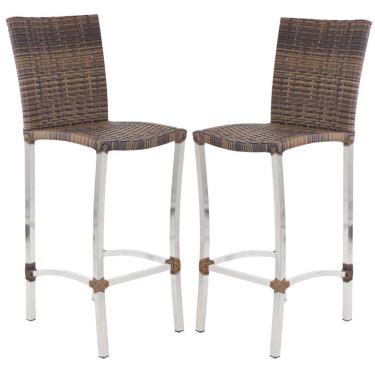 Imagem de Kit 2 Banquetas Alta Cannes Alumínio Polido Assento Fibra Sintética Marsala Trama Original