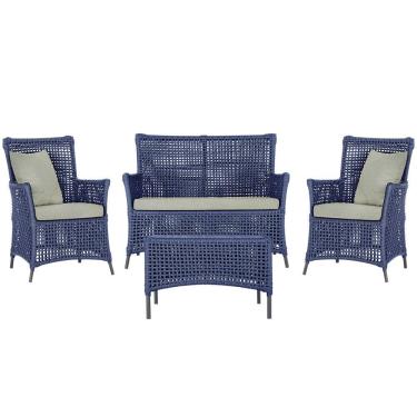 Imagem de Jogo Sofá E 2 Poltronas E Mesa Igapó Preta E3 Trama Original Azul