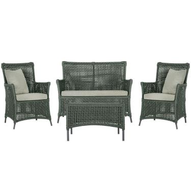 Imagem de Jogo Sofá E 2 Poltronas E Mesa Igapó Preta E3 Trama Original Verde