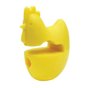Imagem de Fox Run Descanso de colher com clipe de panela de silicone, frango, 6,3 cm, amarelo