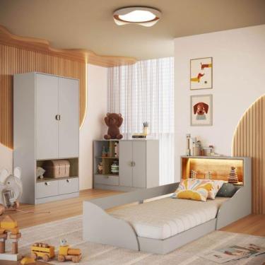 Imagem de Quarto Infantil Completo Montessoriana Lille 4 Porta 3 Gavetas com Led