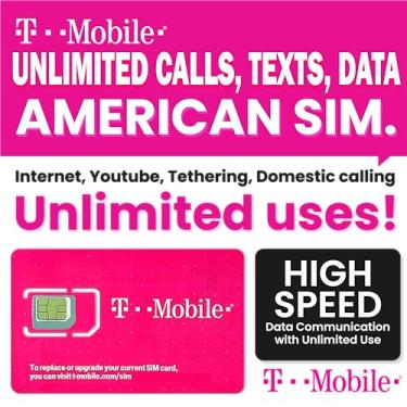 Imagem de GMS NET Cartão Sim Pré-Pago T-Mobile Eua (30 Dias), 5G/4G-Lte Dados/Chamadas/Textos De Alta Velocidade Ilimitados() Para | Uso Exclusivo Do Telefone, Não Modem