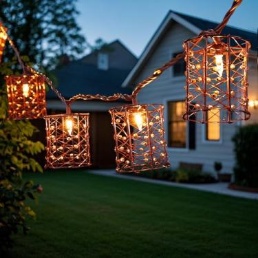 Imagem de TWINKVILLA Cordão De Luzes Para Pátio Externo Com 10 Lâmpadas Incandescentes, Fio Cobre Trançado À Mão, Estilo Lanterna Decorativa, Conectável, Prova Intempéries Pérgola, Varanda, Lareira, Decoração
