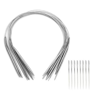 Imagem de NANXJIUR Conjunto De Agulhas Tricô Circulares Aço Inoxidável Para Iniciantes, 11 Peças 17 Polegadas Comprimento E Redondas Metal Liso, Presente Ideal Tricoteiras Mães