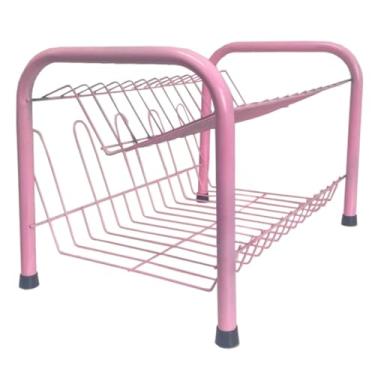 Imagem de Escorredor Duplo para Cozinha - Aço Inox Cromado e Preto, Resistente e Antimanchas (ROSA)