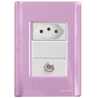 Imagem de Cj Tomadas 10A TV SAT Coaxial Giz Rosa completo pronto