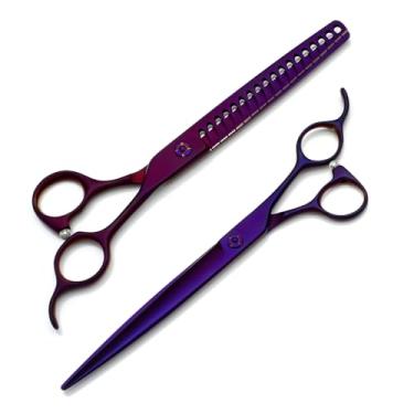 Imagem de Tesouras de cuidado de cães, 7.5in em linha reta e 7in Chunker Professional Pet Hair Cutting Shears, Aço inoxidável VG10, com parafusos CNC, para cães grandes e pequenos gatos