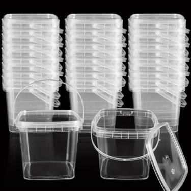 Imagem de 50 recipientes de geleca de 293 ml com tampas e alças, recipientes de plástico para armazenamento de 300 ml, baldes vazios transparentes para geleca faça você mesmo, artesanato, pigmento, ferramentas