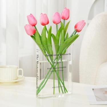 Imagem de Puransen Vaso de suporte de livros transparente para flores – decoração estética de quarto para casa/escritório moderno, organizador de prateleira minimalista com exibição floral, para amantes de