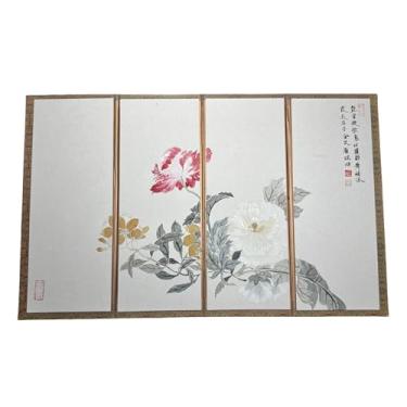 Imagem de Mini biombo de decoração de mesa pintado à mão, presentes de decoração de casa (com padrões de jasmim de inverno, papoula e hibisco), tela divisória dobrável antiga, divisor de tela de pintura chinesa