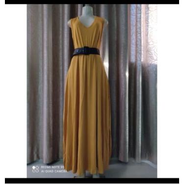 Imagem de Vestido  longo  regatão com  fenda lateral - Neide modas, Mostarda, G1