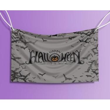 Imagem de Bandeira Decorativa Abóbora Happy Halloween 80cmx140cm Tecido Oxford 1