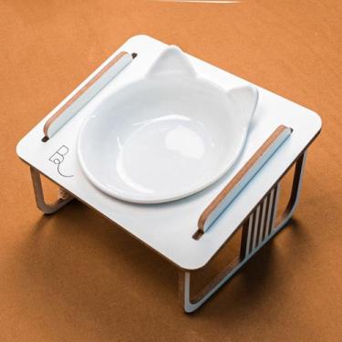 Imagem de Comedouro para gatos Unitário elevado inclinado Em Mdf e Porcelana - B