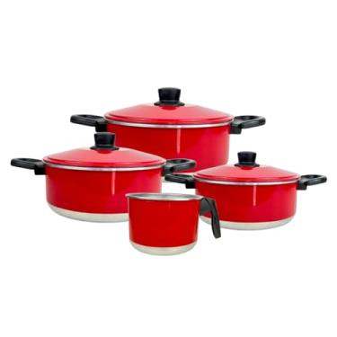 Imagem de Conjunto de Panelas de Alumínio com 3 Caçarolas e 1 Fervedor (Leiteira) Vermelho