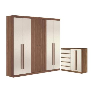 Imagem de Guarda Roupa 6 Portas E Cômoda 5 Gavetas Jade Jatobá Areia