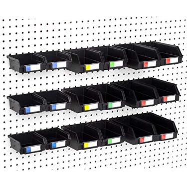Imagem de Right Arrange Caixas de Pegboard – Conjunto de 18, Preto – Ganchos para qualquer placa de pinos – Organize ferragens, acessórios, acessórios, bancada, armazenamento de garagem, sala de artesanato, galpão de ferramentas, suprimentos para hobbies, peças pequenas..