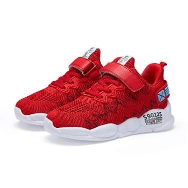 Imagem de Tênis de corrida esportivo Hetios infantil feminino leve atlético malha respirável sapato esportivo escolar (Bebê/Criança pequena/Criança grande), Vermelho, 2 Little Kid
