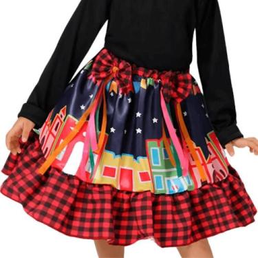 Imagem de Saia Infantil Festa Junina Xadrez Vermelha Sertãozinho Roupa pra Menin