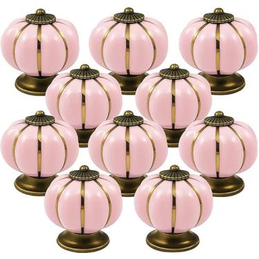 Imagem de Kit 10 Puxador de Porcelana Cerâmica Abóbora Gaveta Armário Móveis Retrô Vintage Colonial Rosa Claro C1048 – Casa Nobile