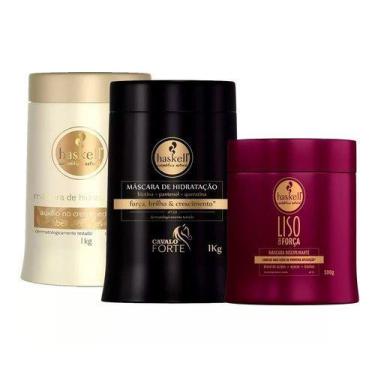 Imagem de Kit Haskell Máscaras Cavalo Mandioca 900g Liso Com Força 500g