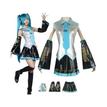 Imagem de Cosplay Miku: Conjunto Completo de Couro Prateado - Vestido de Marinhe