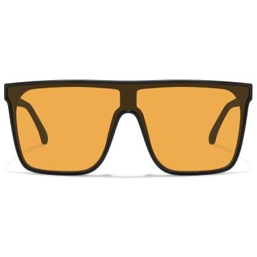 Imagem de Fozono Óculos de sol quadrados grandes modernos para mulheres e homens, óculos de sol retrô com proteção UV, Armação preta/lente amarela laranja, Standard