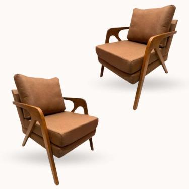 Imagem de Kit  2 Poltronas Decorativa Mona Luxo Braço De Madeira - GM Decorações