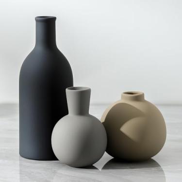 Imagem de Conjunto de 3 vasos de cerâmica, vasos decorativos de flores, decoração de casa, boêmio, neutro, moderno, vasos de pampas, para centro de mesa, buquê, cornija, entrada, estante de livros, sala de