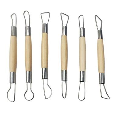 Imagem de AUXBC Conjunto de ferramentas de modelagem de ponta dupla com cabo de madeira, ferramentas versáteis de escultura para argila, fondant, bolo, cerâmica, massa, plasticina, gesso, cera