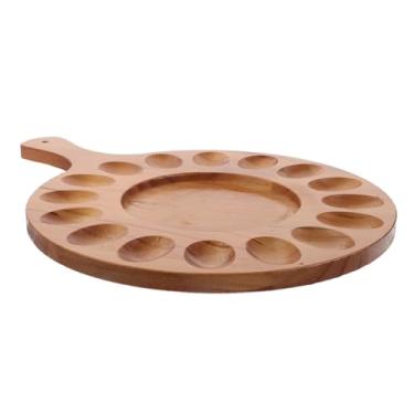 Imagem de Bandeja de madeira para ovos: suporte redondo de 16 furos para tábuas de charcutaria com alça para bancada de cozinha doméstica