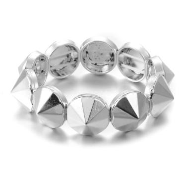 Imagem de Xanight Pulseira elástica Conus Spikes, pulseira elástica de festa hip hop, joias punk de metal para mulheres, pulseiras modernas estilo boho 19 mm, discos de liga metálica, cores neon, Medium, Zinco