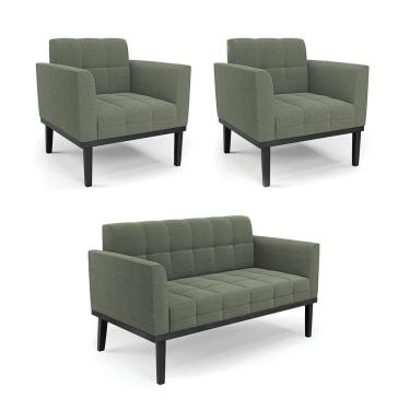 Imagem de Namoradeira 2 Poltronas Base Madeira Fixa Pto Elisa Bouclê D03 - D?rossi Cor Verde Pistache