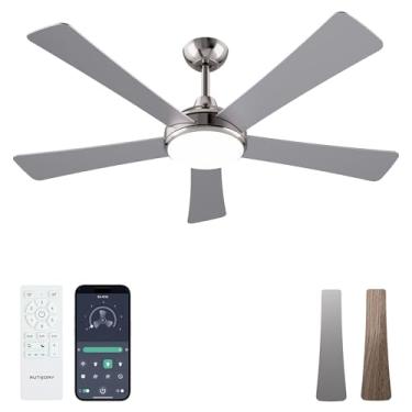 Imagem de Autoday Ventiladores De Teto Com Luzes E Controle Remoto/Aplicativo: Ventilador De Teto De Níquel De 52 Polegadas Com Luz, Motor Cc Reversível Silencioso, Led Tricolor Regulável, Ventilador De Teto