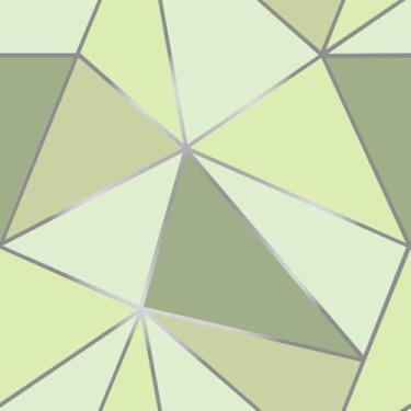Imagem de Papel de Parede Adesivo Geométrico Triângulos Verde Prata 10m
