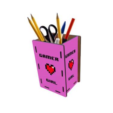 Imagem de Porta Lápis e Canetas Gamer Girl Coração Rosa - PoloCat Acessórios