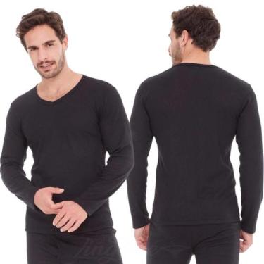 Imagem de Blusa Masculina Manga Longa Gola V Tecido Canelado Básica e Confortáve