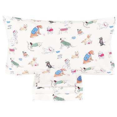 Imagem de Scientific Sleep Jogo de lençol casal 100% algodão 100% algodão, crianças, adolescentes, lençol de cima, lençol com elástico e fronha (casal, cachorros)