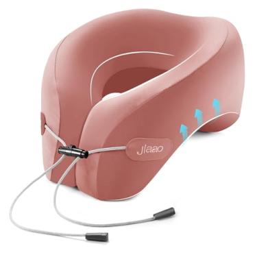 Imagem de jiaao Travesseiro de pescoço de avião, travesseiro de viagem de espuma de memória, essenciais de viagem com máscaras 3D para os olhos, tampões de ouvido e bolsa de armazenamento, suporte de pescoço em