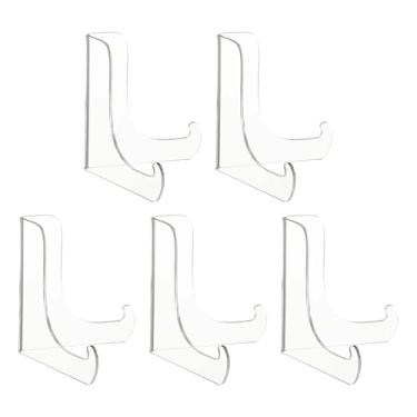 Imagem de PATIKIL Suporte de exibição de placa de acrílico de 11,4 cm, pacote com 5 suportes de imagem de suporte de placa de cavalete médio transparente para porta-retratos de cartões CD Book Challenge Coin