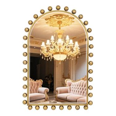 Imagem de CAVINHOME Espelho de banheiro arqueado com vidro chanfrado e moldura esférica - espelho vintage com contas de 61 x 91 cm, espelhos decorativos decorativos grandes exclusivos para quarto, sala de estar