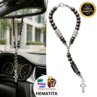 Imagem de Penduricalho Porta Chave Retrovisor de Carro Jesus Cruz Preto Prata - 