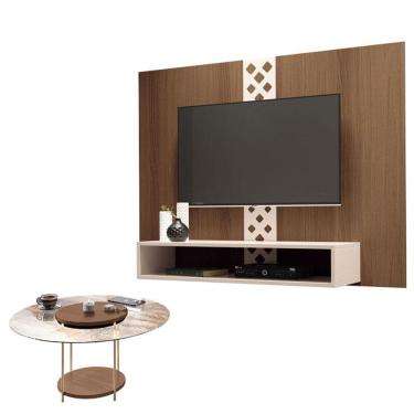 Imagem de Painel para TV Home Suspenso Form com Mesa de Centro Sky com Tampo de Vidro Castanho Off White - HB Móveis