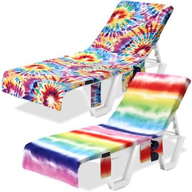 Imagem de Hillsuren 2 peças de capa de toalha de espreguiçadeira com 3 bolsos, toalhas de cadeira de piscina de 203 x 76 cm de microfibra, capas de espreguiçadeira para uso ao ar livre, verão, banhos de sol