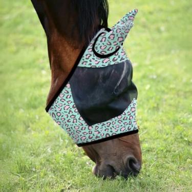Imagem de Jeffers Expression Fly Mask with Ears – Party Cheetah – Tamanho completo – Proteção UV contra percevejos de malha, máscara respirável leve para cavalos, viagens, equipamento de verão, combinação