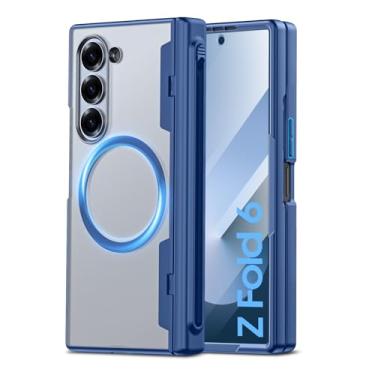 Imagem de Spugan Capa para Samsung Galaxy Z Fold 6 com suporte Mag-Safe e S Pen e capa de dobradiça e proteção de tela, capa de celular translúcida fosca forte magnética flexível à prova de choque para Galaxy