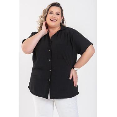 Imagem de Camisa Feminina Plus Size Manga Curta Com Fechamento de Botões Tecido 