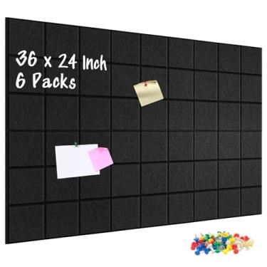 Imagem de DOLLAR BOSS Placas de cortiça de feltro, 6 pacotes de painéis acústicos adesivos de quadro de avisos à prova de som para paredes com 60 pinos para casa, escritório, cozinha, escola, grade
