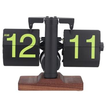 Imagem de Zhjvihx Relógio da Mesa Flip, Página Automática Girando o Relógio Digital PVC Aço Inoxidável Com Base de Madeira para Escritório (Páginas de quadro preto letras fluorescentes)